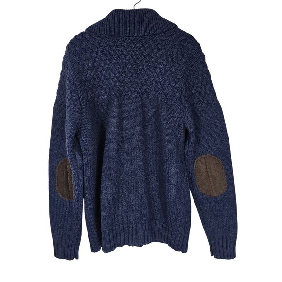 Schott Bros NYC Shawl Collar Cardigan Sweater L Elbow Patches Fisherman Academia - Picture 2 of 12